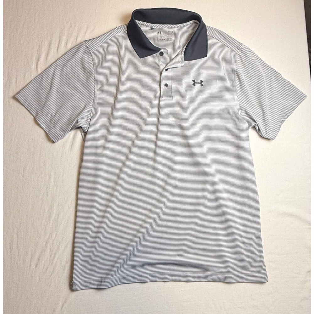 Under Armour HeatGear Mens Large Striped Short Sleeve Golf Polo Shirt Loose-2520